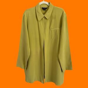 90's vintage chartreuse 100% silk minimalist collared tunic long blouse Size 14